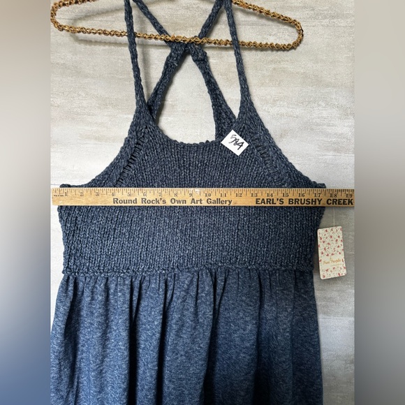 Free‎ People Mountain View Sweater Crochet Knit Tunic Top Blue S over sized NWT - Picture 7 of 11